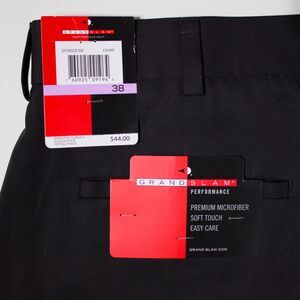 NWT $44 Grand Slam Black Premium Microfiber Flat Front Golf Shorts Men 38 (B2)